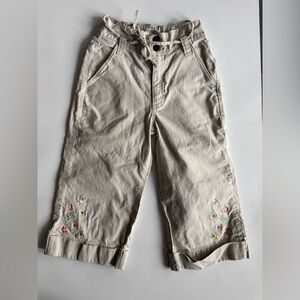 Vintage OshKosh Khaki Cords Pants embroidered with Flowers Drawstring Tie 6T